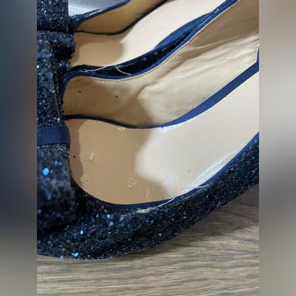 Kate Spade"Charm" Blue Glitter Slingback Bow Peep Toe Pumps Heels Size 6.5 - Picture 6 of 9